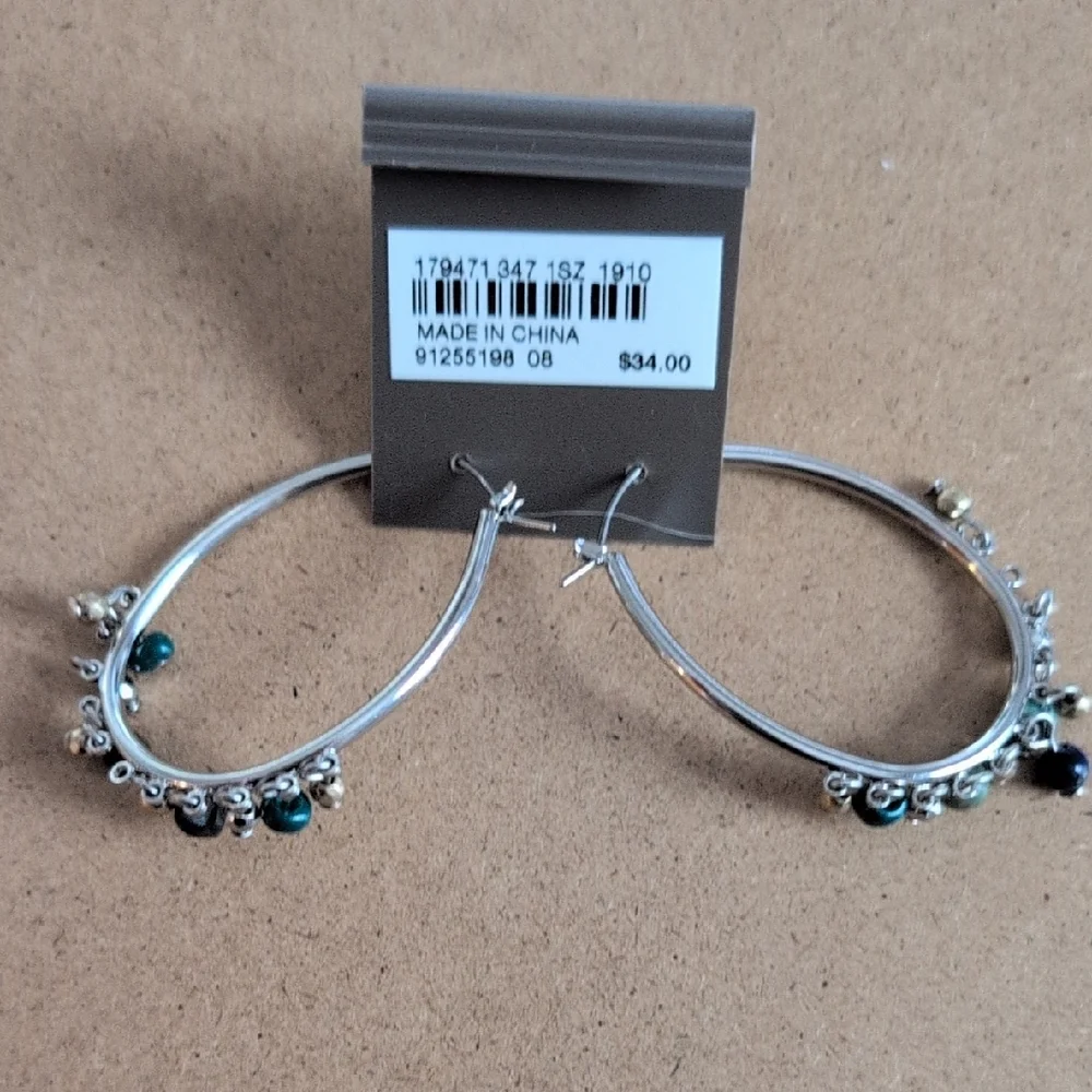 J. Jill Silver Hoop Earrings with Teal Beads